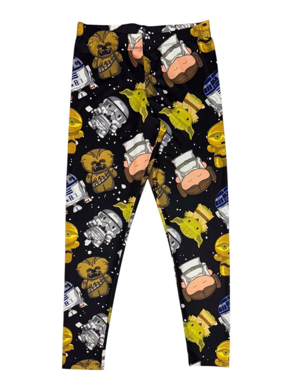 Star Wars Leggings Mighty Fine Yoga Pants Sz LARGE Yoda R2D2 Leia Storm Trooper